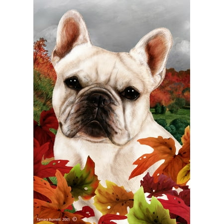 French Bulldog White - Best of Breed Fall Leaves Garden
