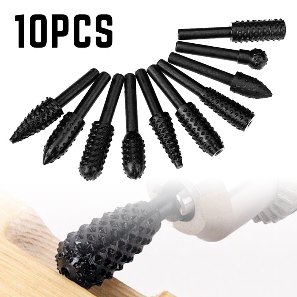 10pcs Rotary Burr Set Wood Carving File Chic Rasp Drill Bits Tool