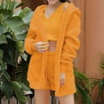thumbnail image 3 of Fall Winter Warm Fleece Loungewear for Women Furry Cute 3PC Comfy Pajamas Sets Oversized Cozy Lounge Suit for Daily Homewear, 3 of 7