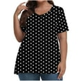 thumbnail image 2 of CFLVAEK Plus Size Shirts for Women Fashion Polka Dot Graphic Blouses Loose Fit Short Sleeve Shirt Casual Summer V Neck Tops Black XXXXXL, 2 of 5