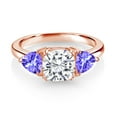thumbnail image 2 of Gem Stone King 18K Rose Gold Plated Silver White Moissanite and Blue Tanzanite 3 Stone Engagement Ring for Women (2.50 Cttw, Gemstone Birthstone, Size 9), 2 of 3