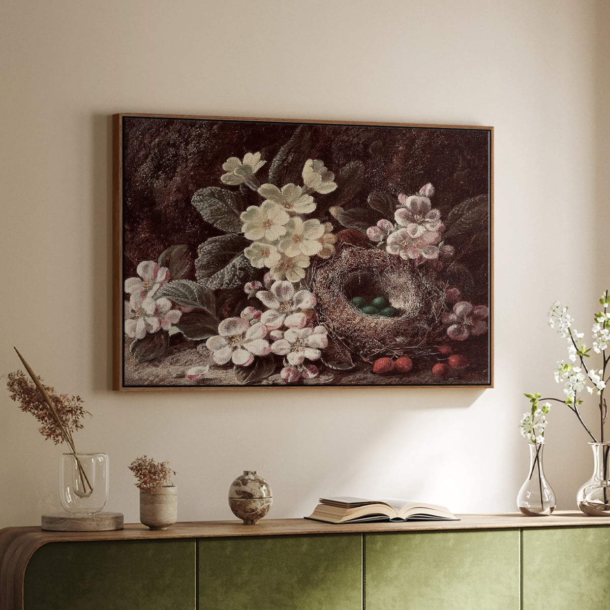 Vintage Botanical Print-LI By Wexford Home Framed in Walnut Wood Gallery Wrapped Canvas 27 in. x 41 in.