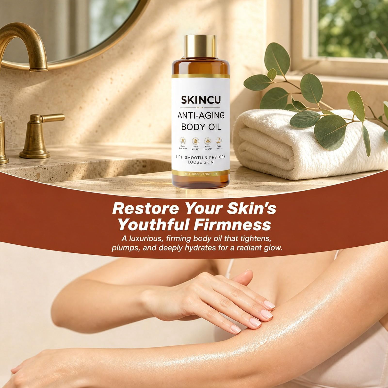 Skincu Firming & Hydrating Body Oil – Plant-Based Moisturizer for Skin, Lightweight Non-Greasy Formula – 100ml (1PCS)
