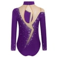 thumbnail image 3 of YiZYiF Kids Girls Sparkly Gymnastics Leotard Long Sleeve Figure Skating Tumbling Dance Bodysuit Top Purple 12, 3 of 7