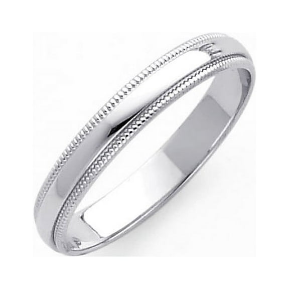 Solid 14k White Gold Wedding Band Plain Milgrain Ring Polished Finish Regular Fit, 3 mm Size 5