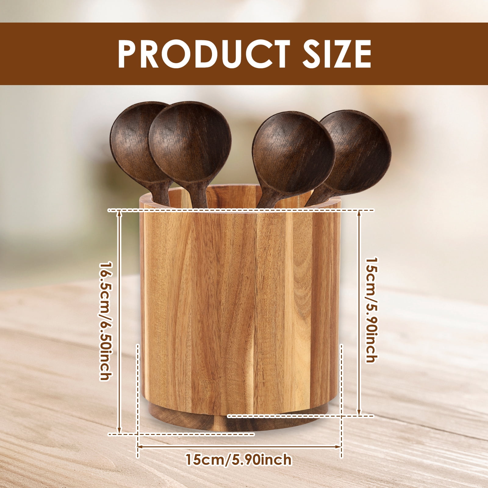 LINFANG 360° Rotating Utensil Holder Large Capacity Utensil Caddy Wooden Countertop Cutlery Silverware Caddy Holder