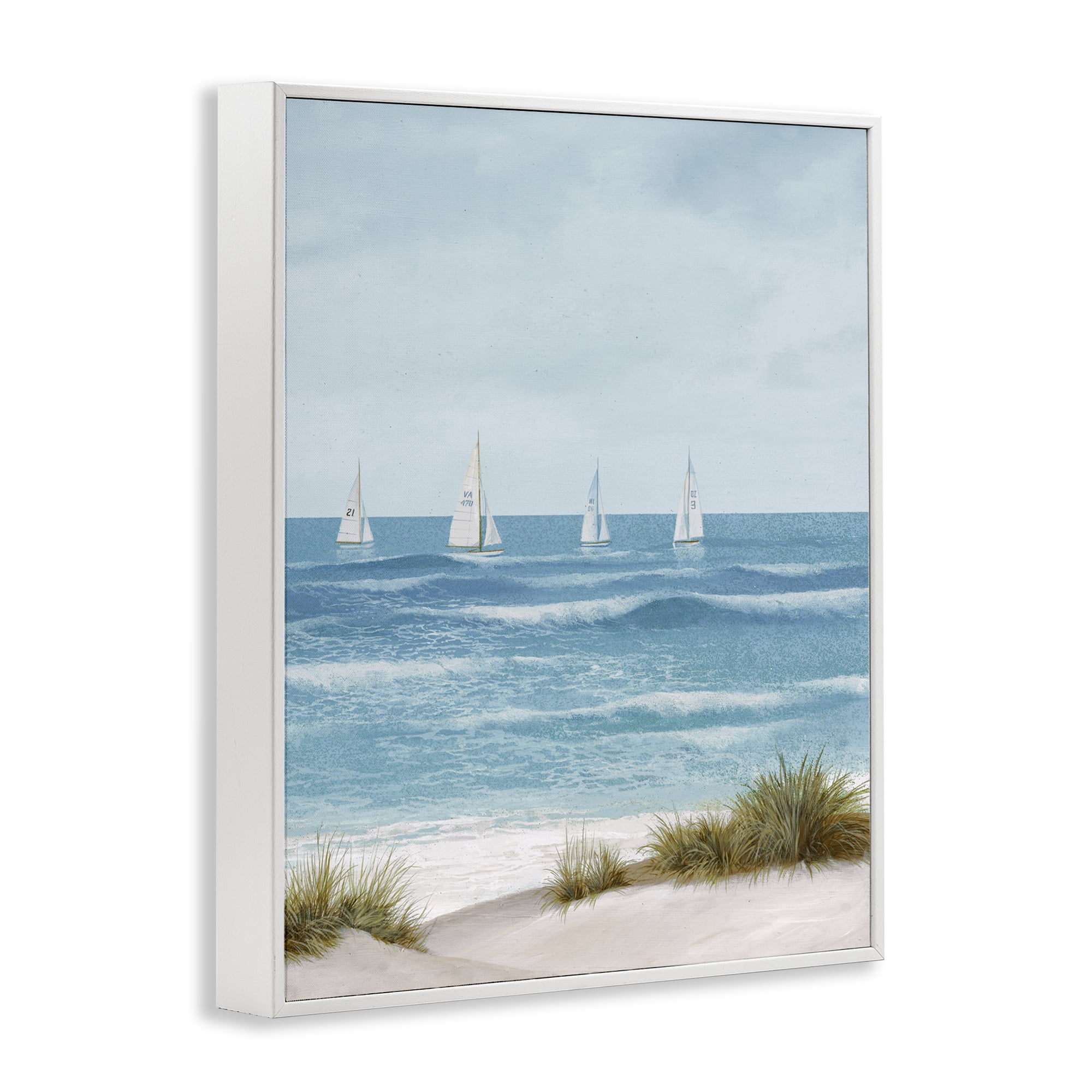 Stupell Industries Boats Sailing Away White Framed Giclee Art, design by Lorenzo Collective