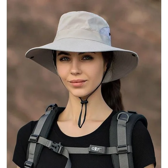 FINE MAKER Modern and versatile women's summer bucket hat, wide-brimmed ponytail hat, sun protection and UV protection travel hat