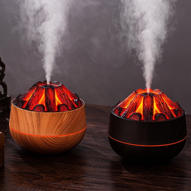 Xihbxyly Humidificador de Carbón, Efecto de Llama Realista, Funcionamiento Silencioso, Nebulizador Silencioso de Escritorio, Alimentación Por Usb, Uso En Oficina y Hogar, Gran Tanque de Agua, Capacid