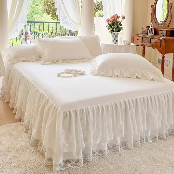 Lace Bed Skirt & Bedsheet Size - 17 in. Drop, Easy Fit Ruffled Bedskirt Wrap Around Bedcover, Anti Wrinkle & Fade