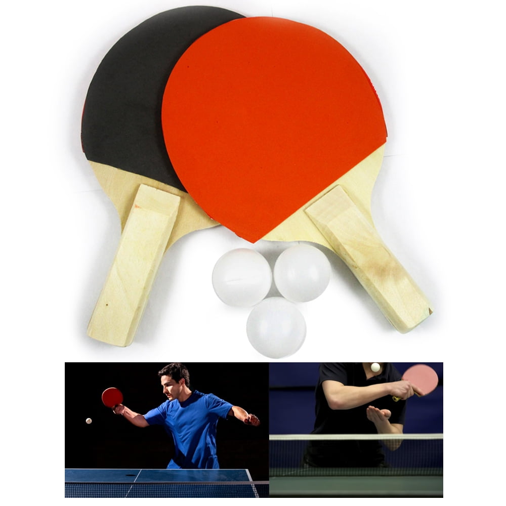 2pc Table Tennis Paddle Set Ping Pong Racket Rubber Bat 3 Balls Racquet Game Kit 