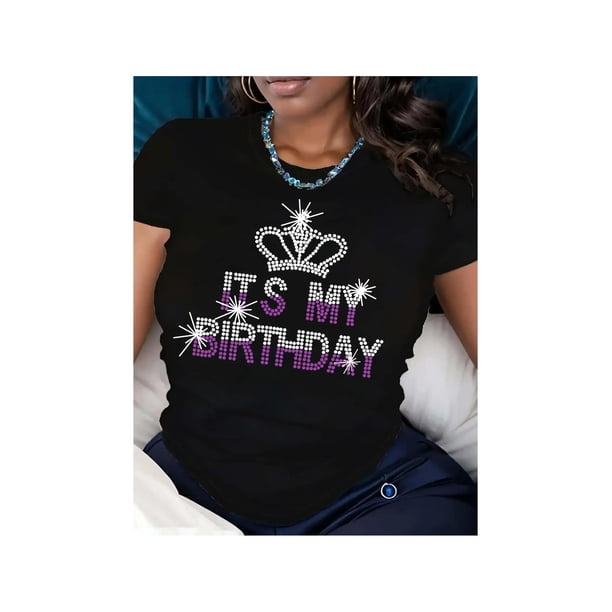 Women’s Birthday Gradient Tee – “it’s My Birthday” Sparkle Letter Print