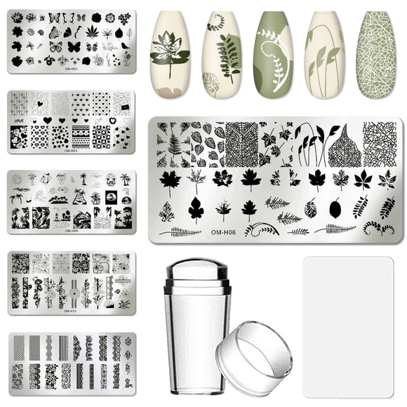 AddFavor Kit de estampador de uñas, 6 piezas, plantilla de placa de estampado de mariposa con estampado de uñas de silicona y raspador para mujeres y niñas, herramientas de manicura de uñas DIY