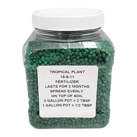 Slow Release Tropical Plant Fertilizer 16-6-11, 16 oz Plant Food Pellets for Hibiscus, Mandevilla, Dipladenia, Alocasia, Ferns