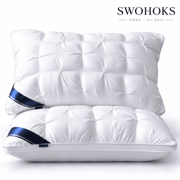 SWOHOKS Pillows Queen Size Set of 2| Fluffy Bed Pillows for Sleeping| White
