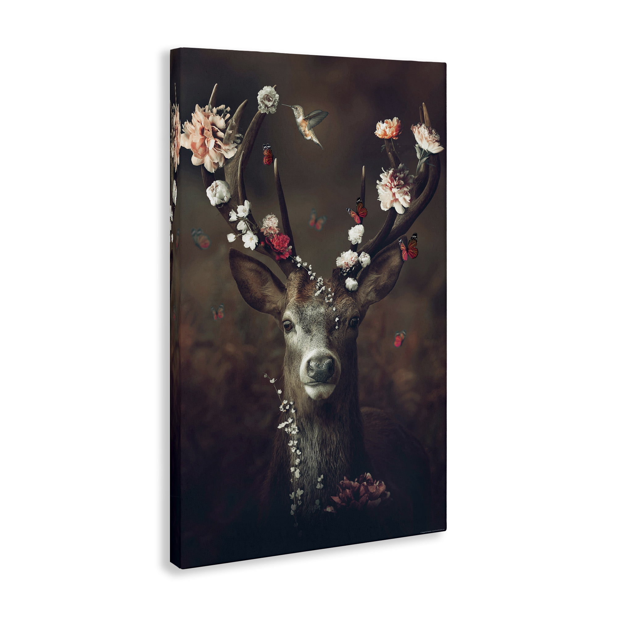 Stupell Industries Flower Bedecked Antlers Animals Painting Wrapped Canvas Art Print Wall Art, 20 x 30
