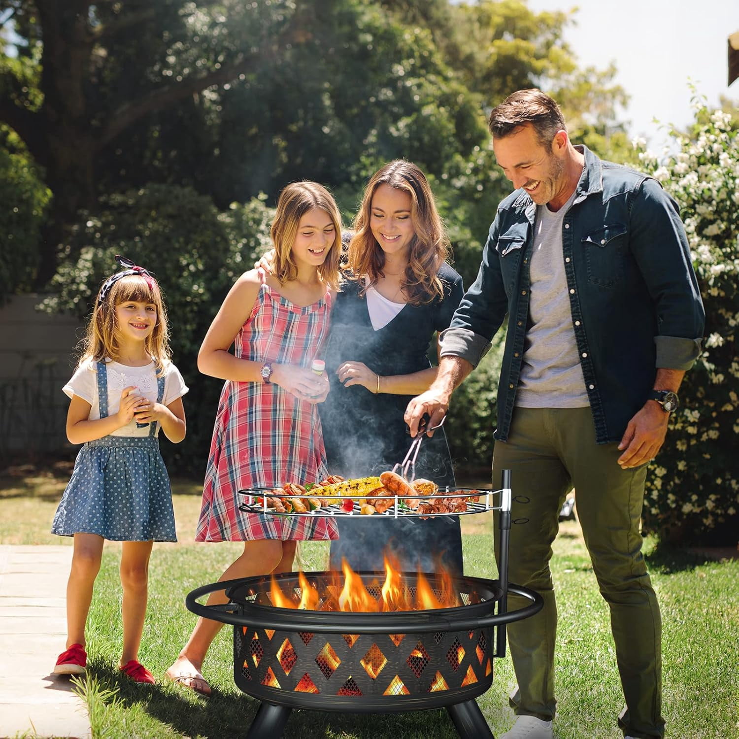 ELPOSUN Fire Pit for Outside 30 inch Outdoor Wood Burning Firepit Large Steel Firepit with protective cover for Backyard Bonfire Patio
