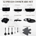 thumbnail image 5 of Vesteel 12Pcs Pots and Pans Set, Nonstick Cookware Set with Detachable Handle and Egg Frying Pan, Stackable RV Kitchen Cooking Utensils Set, Black, 5 of 8