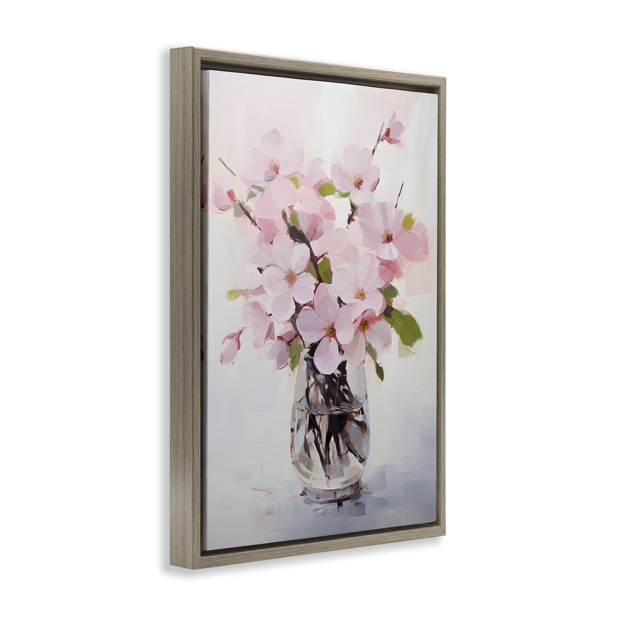 Stupell Industries Rosy Flower Vase Botanical & Floral Painting Brown Floater Framed Art Print Wall Art, 21 x 31