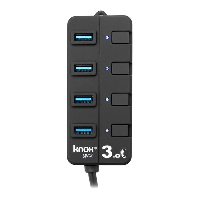 Hub USB Knox Gear de 4 puertos 3.0 con interruptores individuales y LED