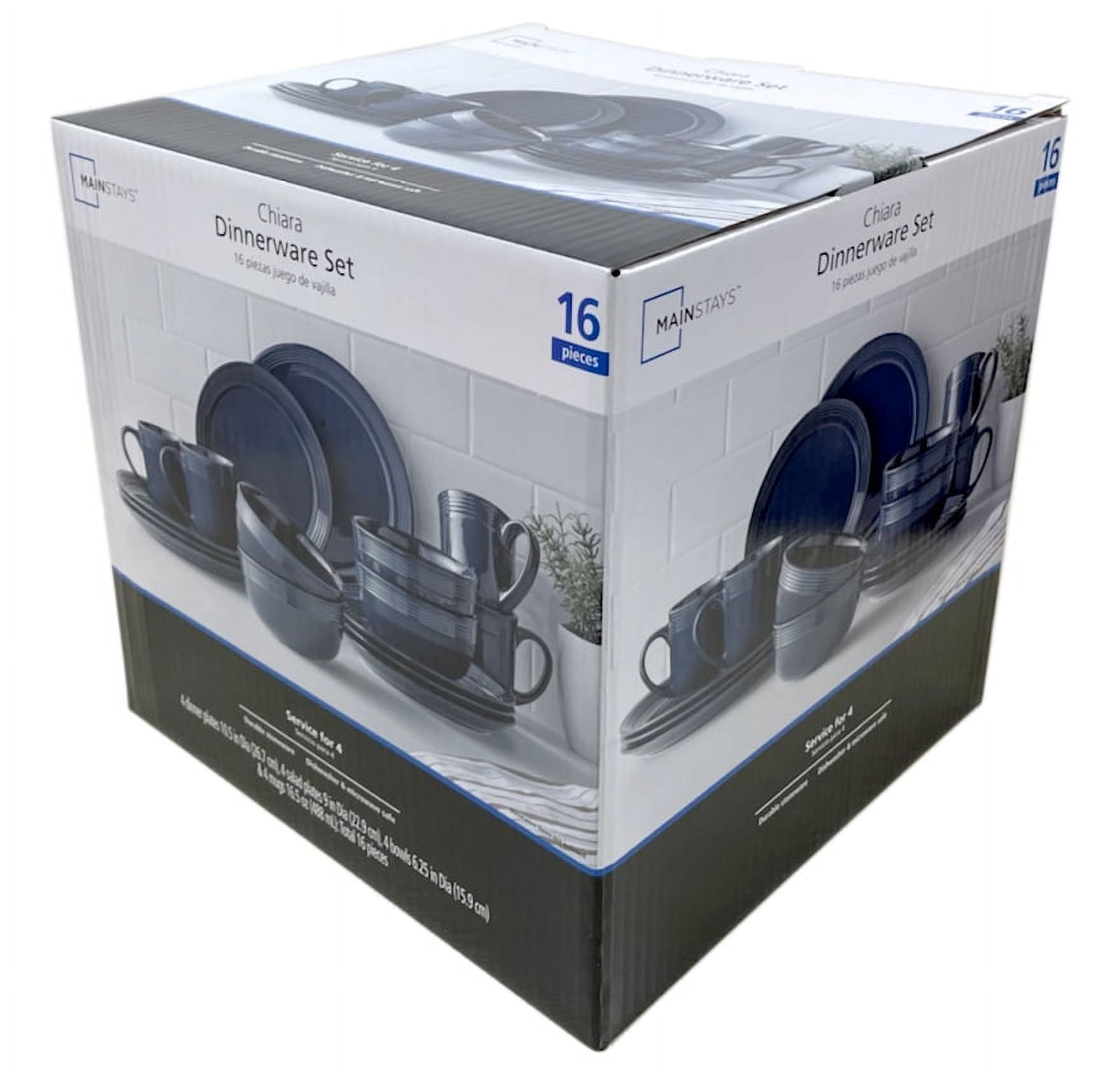 Mainstays Stoneware Dinnerware Set 16-Piece Service for 4 Navy and