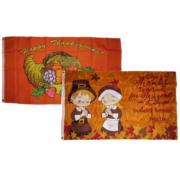 3x5 Happy Thanksgiving 2 Pack Flag Wholesale Set Combo #1 3'x5' Banner Grommets