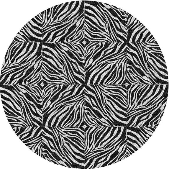 Ahgly Company Indoor Round Patterned Black Novelty Area Rugs, 7' Round
