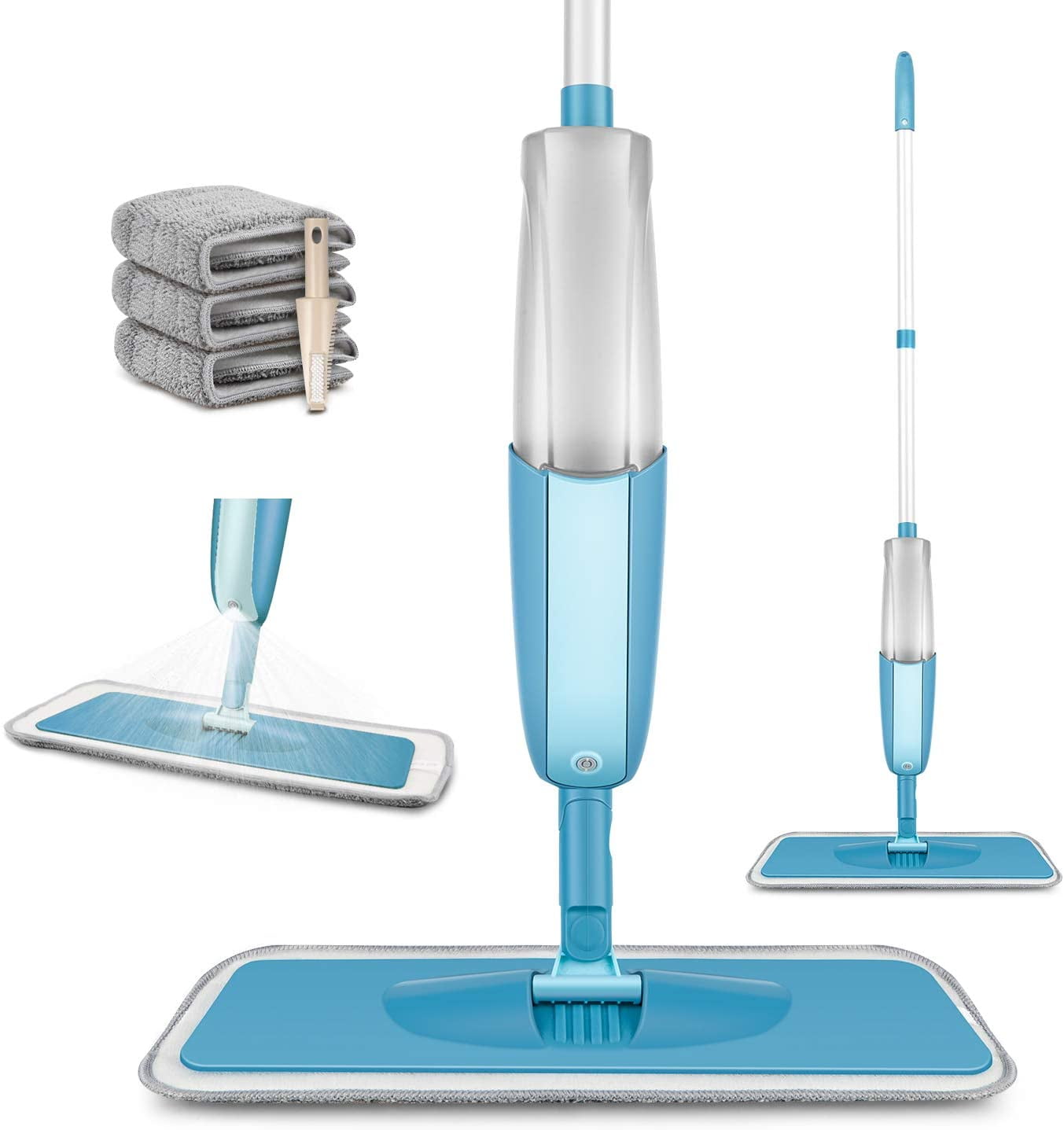 NEW Floor Mop With Spray Plus 2 Reusable Microfibre Pads Cleaner Water Kitchen 