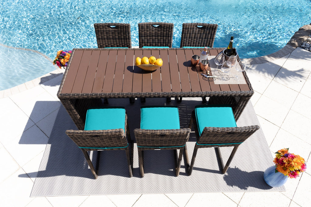Outdoor Essential Tuscany 7-Piece Resin Wicker Outdoor Patio Furniture Bar Set with Bar Table and Six Bar Chairs (Half-Round Brown Wicker, Sunbrella Canvas Navy) - image 5 of 5