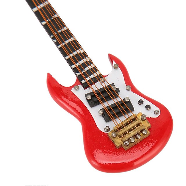Wooden Miniature Electric Guitar Brooch Exquisite Lifelike Mini Red Electric Guitar Musical Brooch for Music Lover