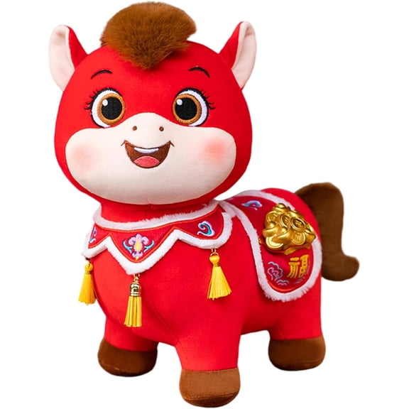 Year of The Horse 2026 Horse Plush Stuffed Animal Toy Chinese New Year Decorations 7.9 Inch Cute Mascot Figurine for Home Decor Gifts Indoor Outdoor-