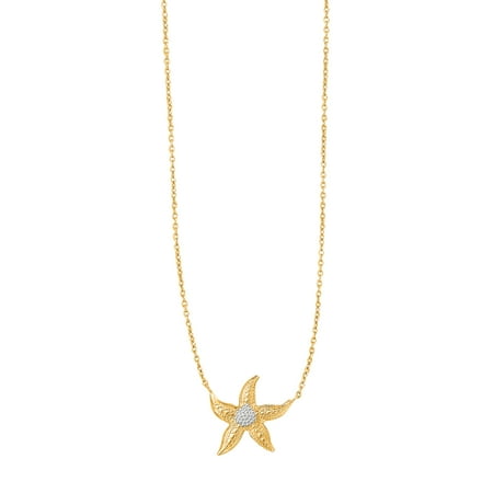 14K Yellow-White Gold Shiny Cable Chain with Lobster Clasp+Starfish Sea Life Necklace