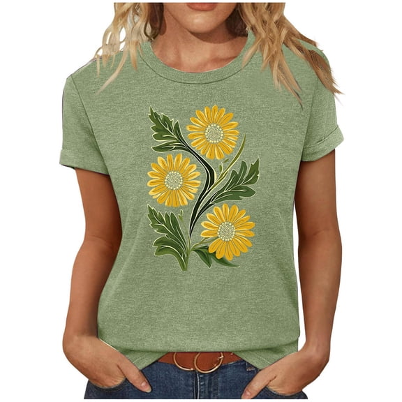 Staron Women's Printed T-Shirt Vintage Graphic Tee Casual Short Sleeve Crewneck Top Relaxed Fit Spring Summer Fall, Army Green 3XL
