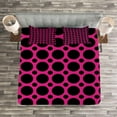 thumbnail image 3 of Ambesonne Hot Pink Quilted Bedspread Set 3 Pcs, Symmetric Spots Retro, King Size, Hot Pink Black, 3 of 3