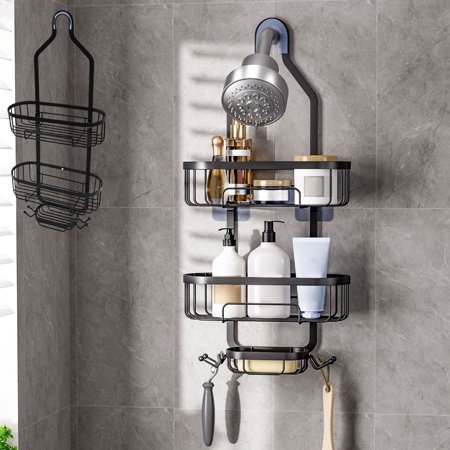 EDHITNR 3 Tier Shower Caddy Over The Shower Head Organizer With Soap Rack Hanging Bathroom Storage Shelf for Towels Shampoo Bottles Sponge Black