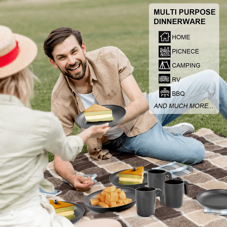 Loobuu 16PCS Plastic Dinnerware Sets Reusable, Dishwasher and