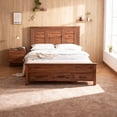 thumbnail image 2 of ACCOHOHO Farmhouse Queen Bed Frame, 1000 LBS Max with Bolt-on Rails & Center-Slat, 3 Drawer Storage, No Squeaks, No Box Spring Needed, King Size Bedroom Set & Camas，Brown, 2 of 5