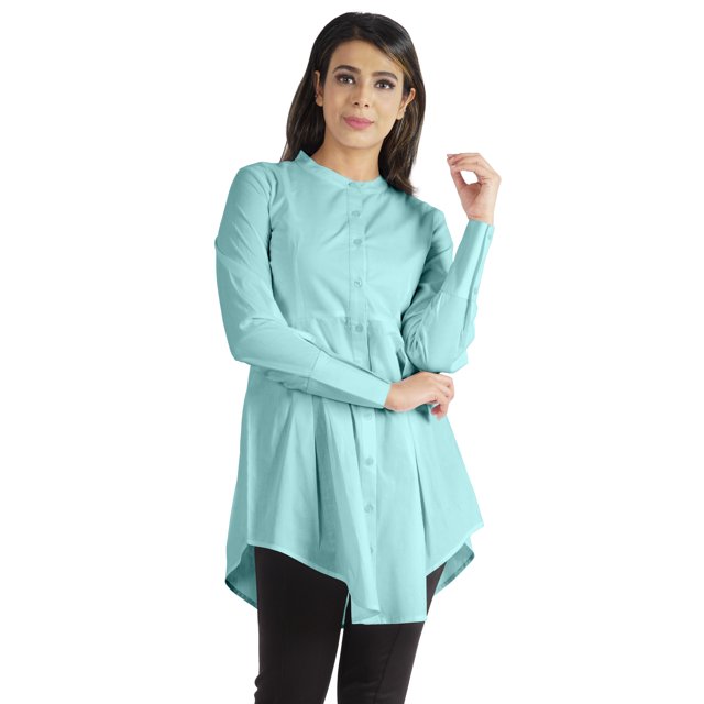 phagun Manches Longues Col Mandarin Chemise Formelle Asymétrique pour les Femmes