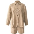 thumbnail image 4 of 2 Piece Summer Sets For Women Women's Linen Shirt and Shorts Set Casual Loose Fit Long Sleeve Top with 5 Inch Inseam Comfortable Summer Autumn Outfit for Travel, 4 of 4