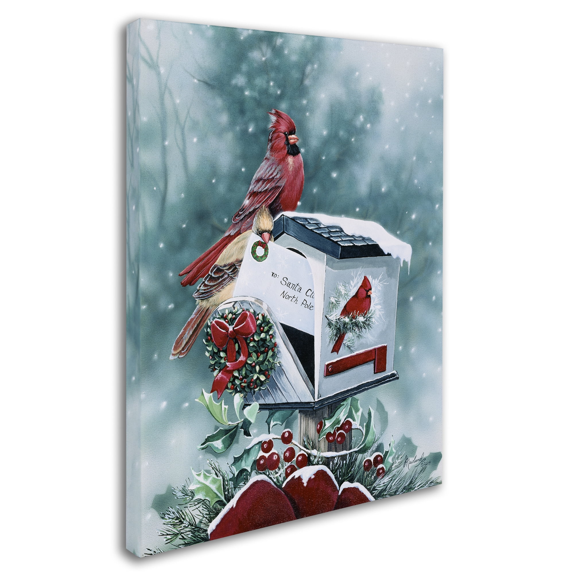 Trademark Fine Art 'Christmas Cardinals' Canvas Art by Jenny Newland