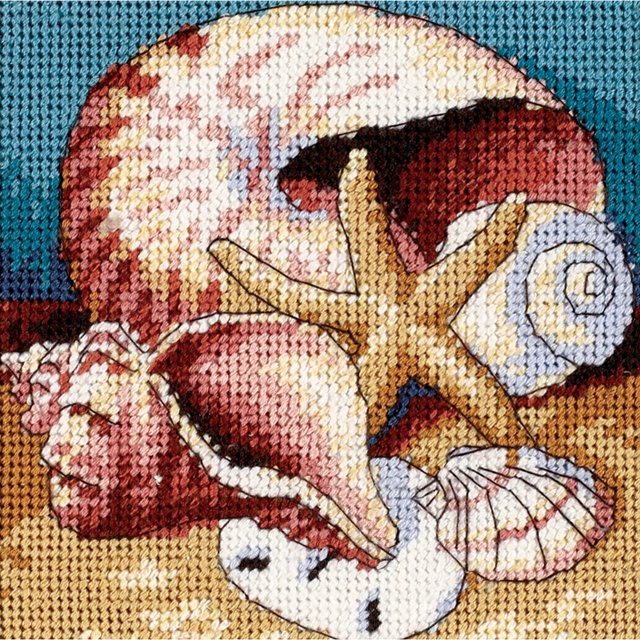 Dimensions Kit Mini Point de Croix Collage Coquillage 5"X5" avec Fil Dentaire 7219