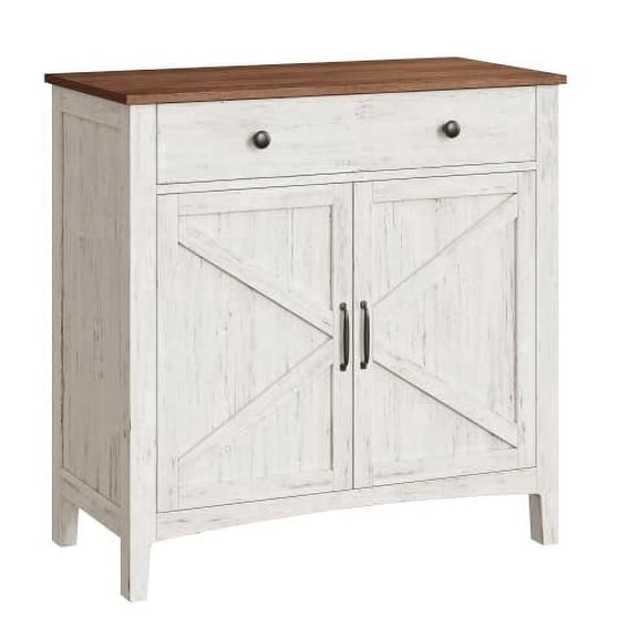 VASAGLE Buffet Cabinet, Coffee Bar Cabinet with a Drawer, Adjustable Shelf, Sideboard Storage with Cable Hole, Drawer Divider, Rustic White and Honey Brown