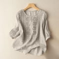 thumbnail image 5 of Women's Floral Embroidered Cotton Linen Shirt Casual Loose 3/4 Sleeve Blouse, 5 of 9