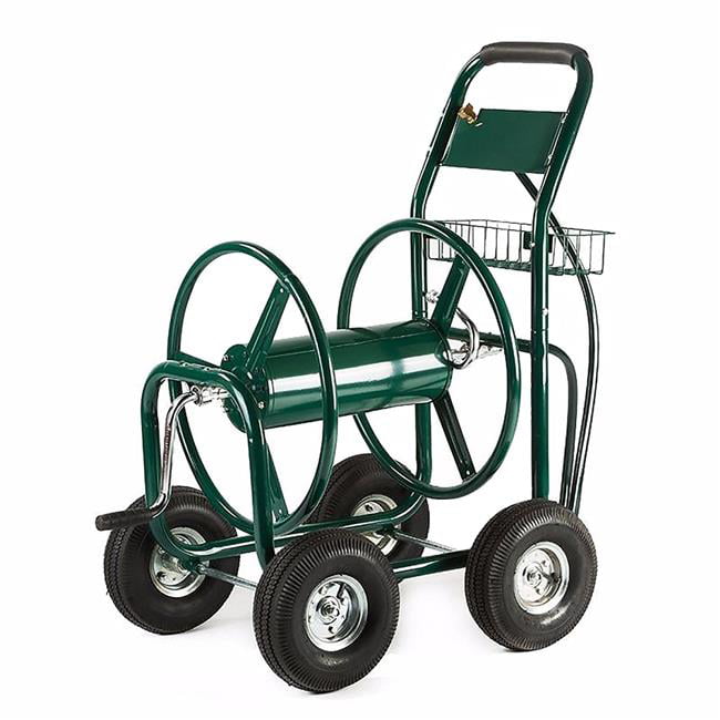4 Wheel Industrial Hose Reel Cart Storage Basket Portable Lightweight Steel 