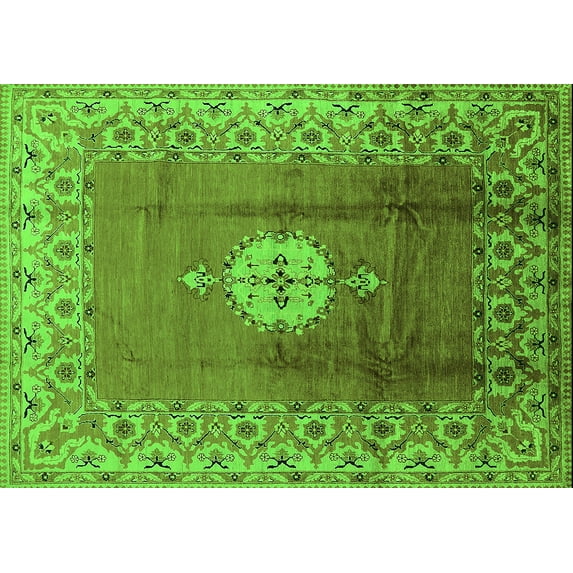 Ahgly Company Indoor Rectangle Oriental Green Industrial Area Rugs, 7' x 10'