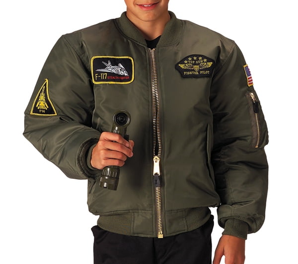 Kids Sage Top Gun MA1 Flight Jackets With Patches Large