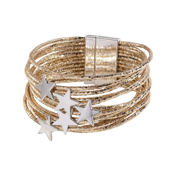 Pulsera tipo brazalete para niña, pulsera apilable, artículos para fiestas, multifuncional . Oro
