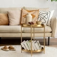 thumbnail image 5 of 2 Tier Round Side Table, Folding Metal Small Bedside Nightstand for with Two Removable Tray for Bedroom Living Room Bedside Small Spaces Gold, 5 of 15