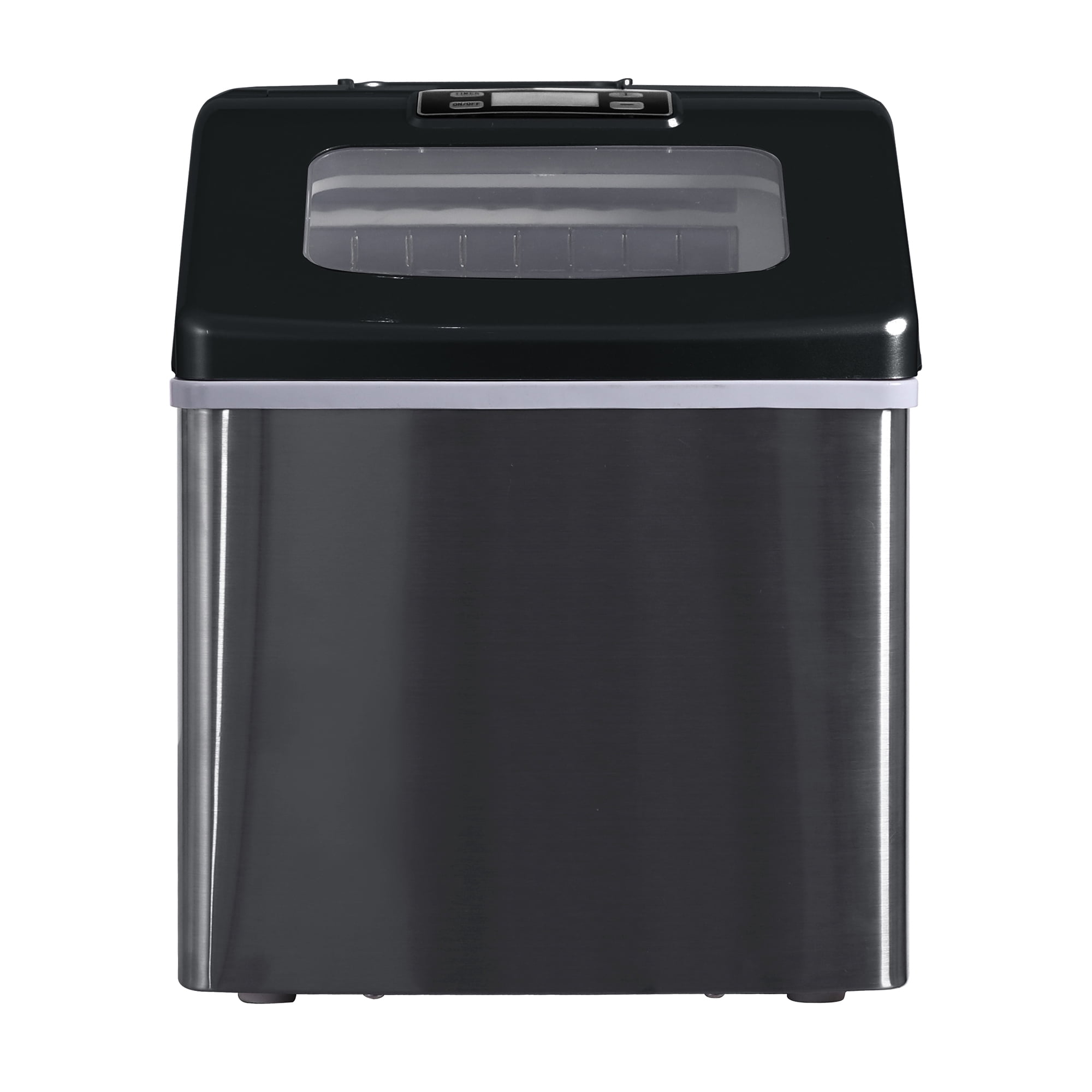 Lowestbest Portable Compact Countertop Ice Maker with Ice Scoop and Basket, Stainless Steel Automatic Ice Maker for Countertop, Black Electric Ice Cube Maker for Home Office