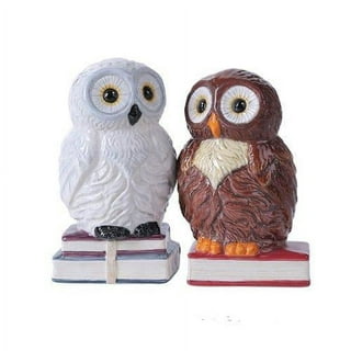 White Ceramic Owl Salt & Pepper Shakers w/Tray - Davis Designs